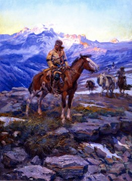 インディアナ カウボーイ Painting - フリー・トラッパーズ 1911年 チャールズ・マリオン・ラッセル インディアナ州のカウボーイ